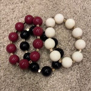 Elegant Burgundy Red, Black, and Cream  Beaded Bracelet Set
